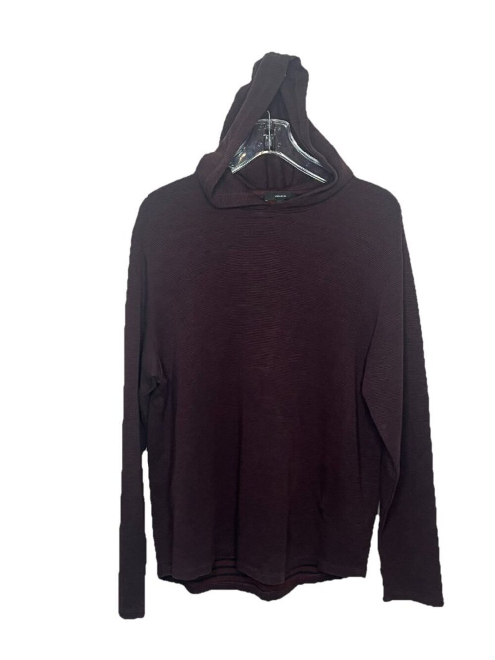 Vince Mens Rib Knit Burgundy Hoodie Long Sleeve Sz Large Quiet Luxury
